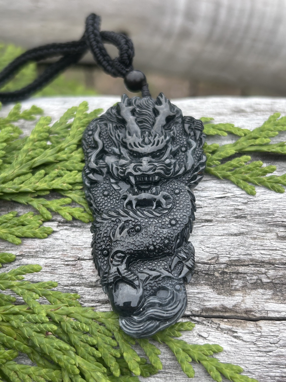 Black Jade Dragon Pendant | Certified Type A